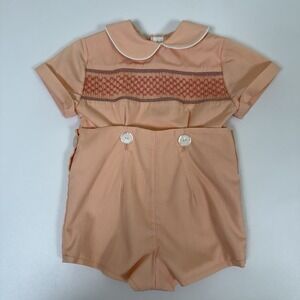 Vintage Bobby Suit for Boys 6-12 Months Smocked Collar Short Romper Easter